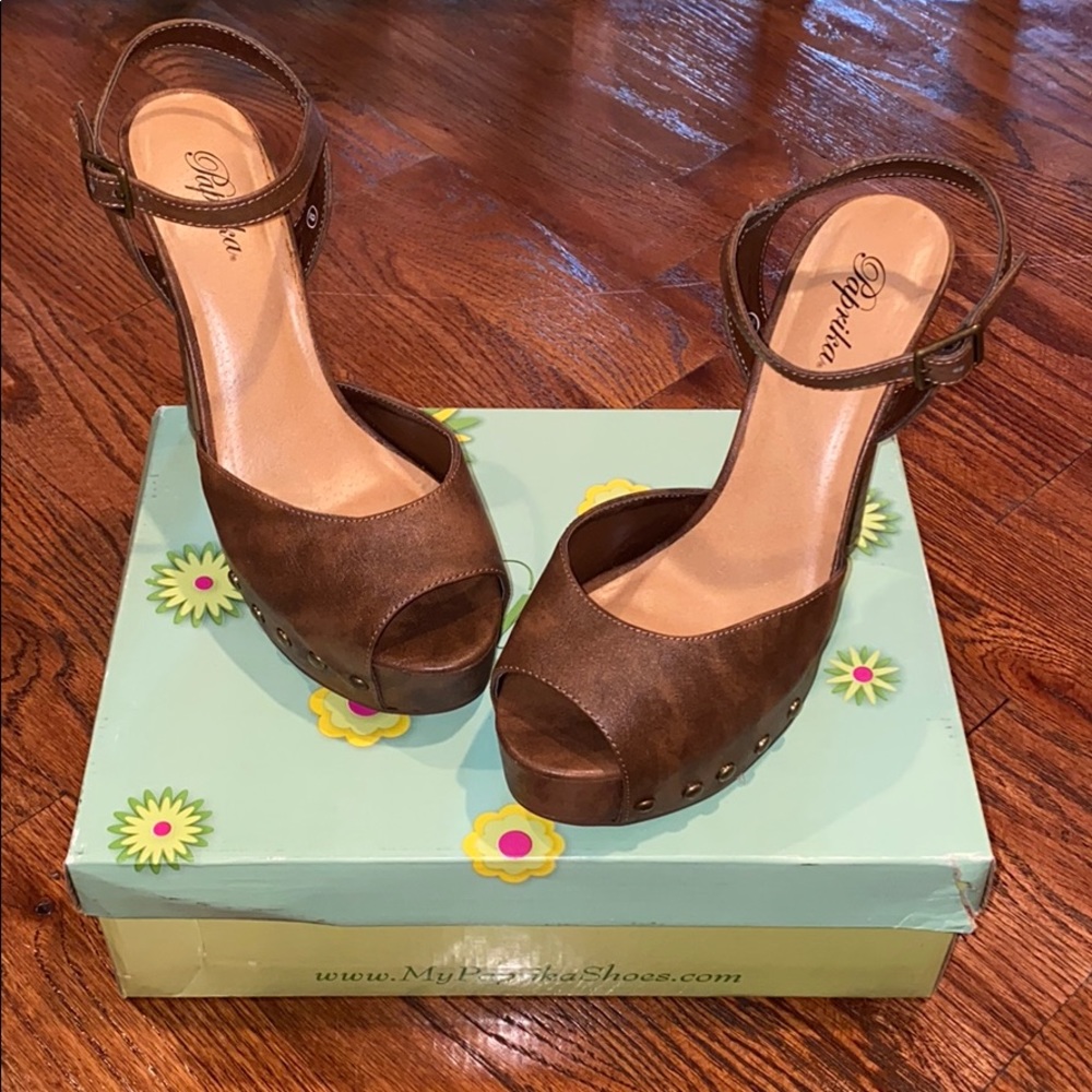 Light Brown Leather Platform Heels